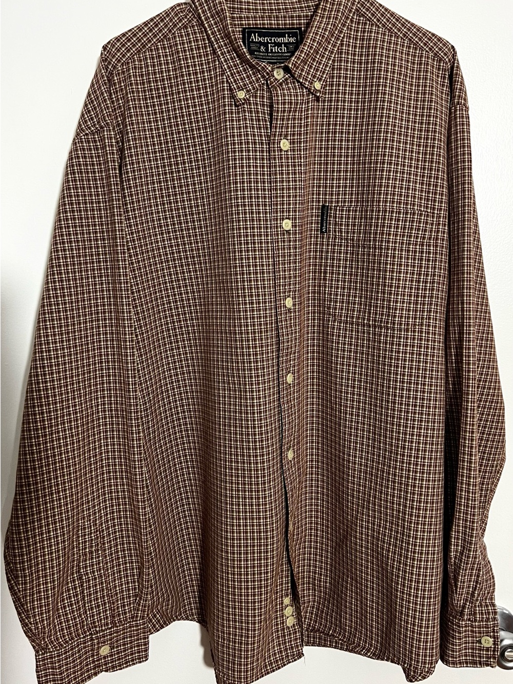 Vintage 90s Abercrombie & Fitch Plaid Button Down Shirt XL Brown Checked Gorpcor